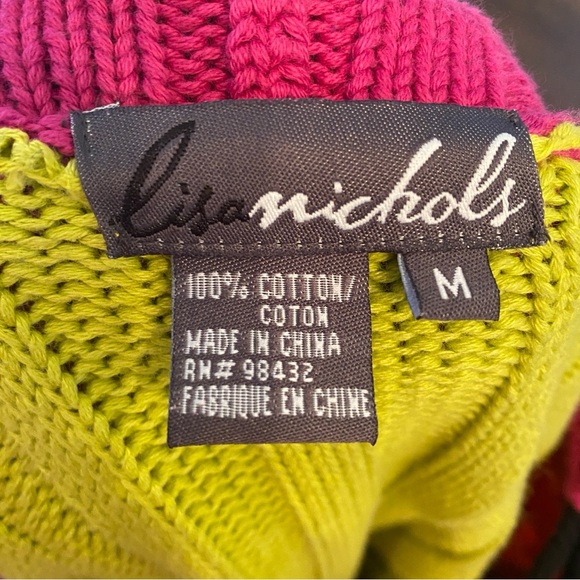Lisa Nichols • Vintage 80s Neon Colorblock Knit Hoodie Sweater Size M - Picture 5 of 5